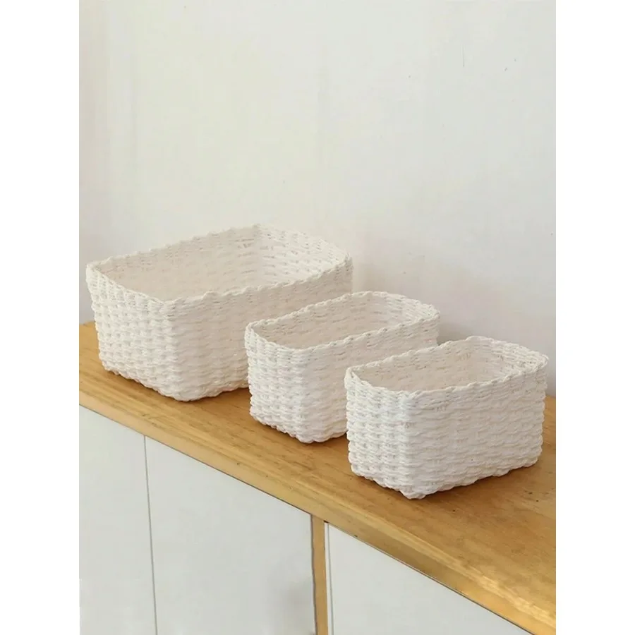 

1pc/3pcs Handmade Woven Paper Rope Storage Baskets Set Home Organization and Storage Suitable For Living Room Bedroom Cupboard