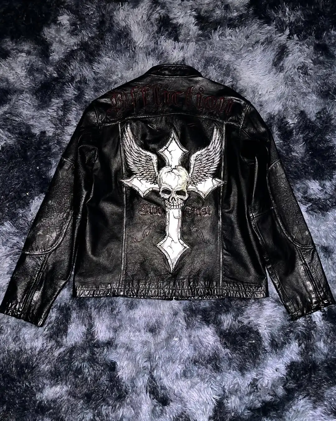 

Affliction Leather Jackets New Hip Hop Skull Embroidery Men Fashion Pu Leather Jacket Long Sleeve Zipper Jacket Coat Streetwear