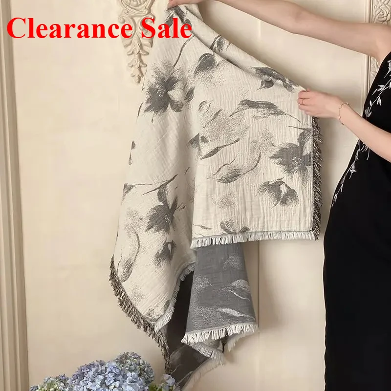 

2025 new cotton gauze blanket shawl blanket four-layer fringed summer cotton air-conditioning blanket bath towel