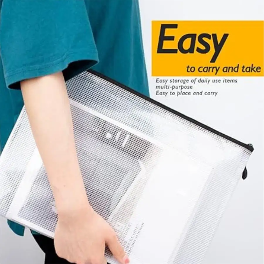 24pcs Mesh Zipper Pouch Bags, A4 Zipper Bags for Organizing Storage, Waterproof Zipper Pouches, Letter Size, File Bags