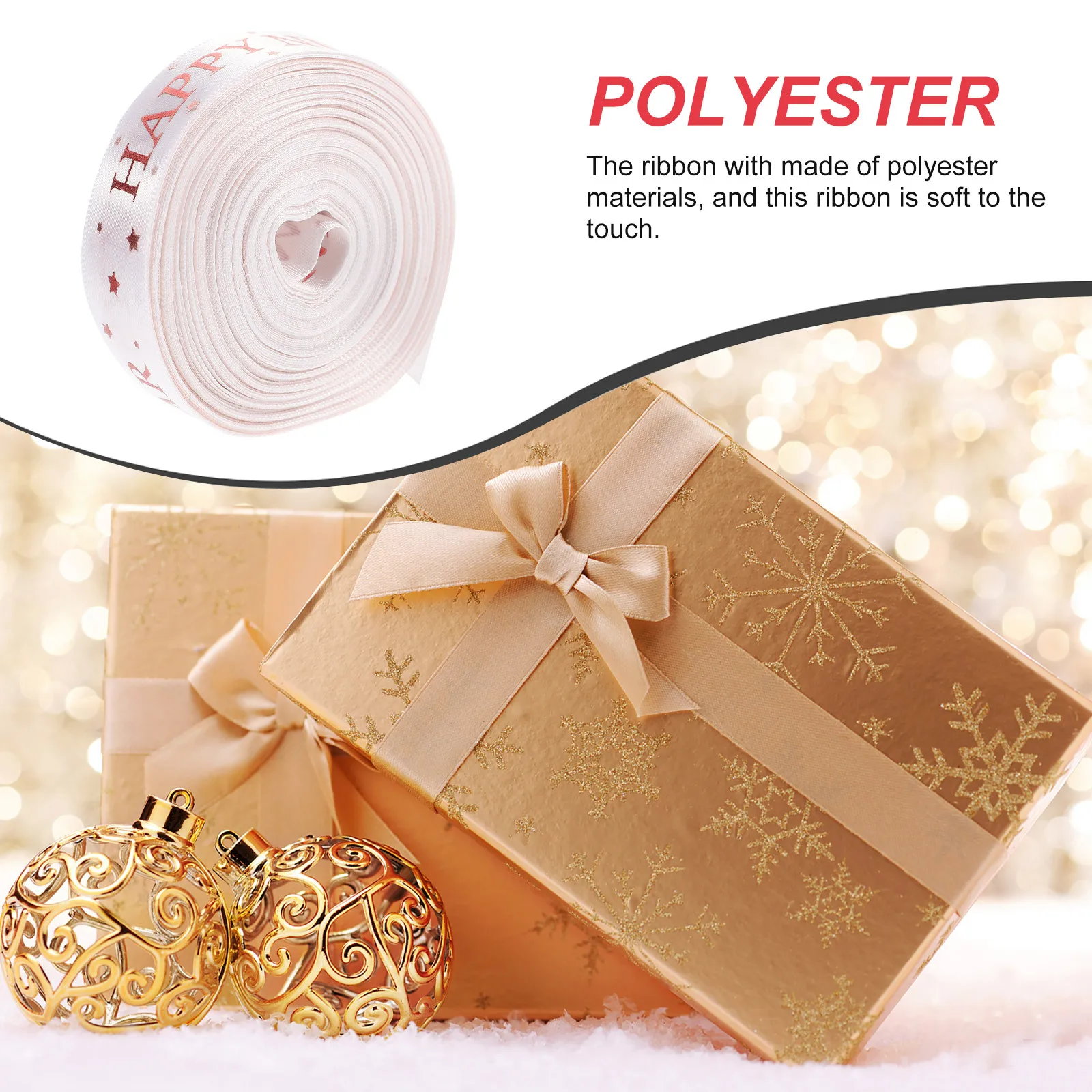 1 Rolle Frohes Neues Jahr Band für Geschenkverpackung, DIY, Basteln, Kranz, Dekor, Geschenkband, schneidbar, verschleißfest, handgefertigt, Festival