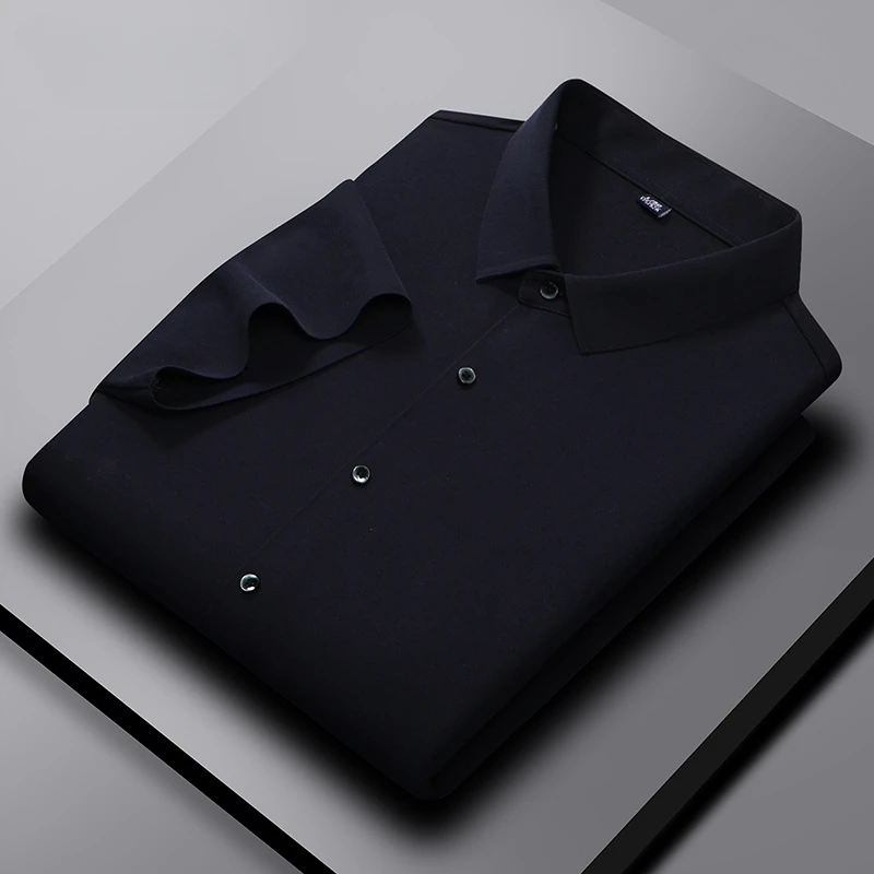 New Summer Set Men's Polo Polo Collar Shirt Fashionable Breathable Business Button Short Sleeve+Shorts Two Piece Set Solid Color