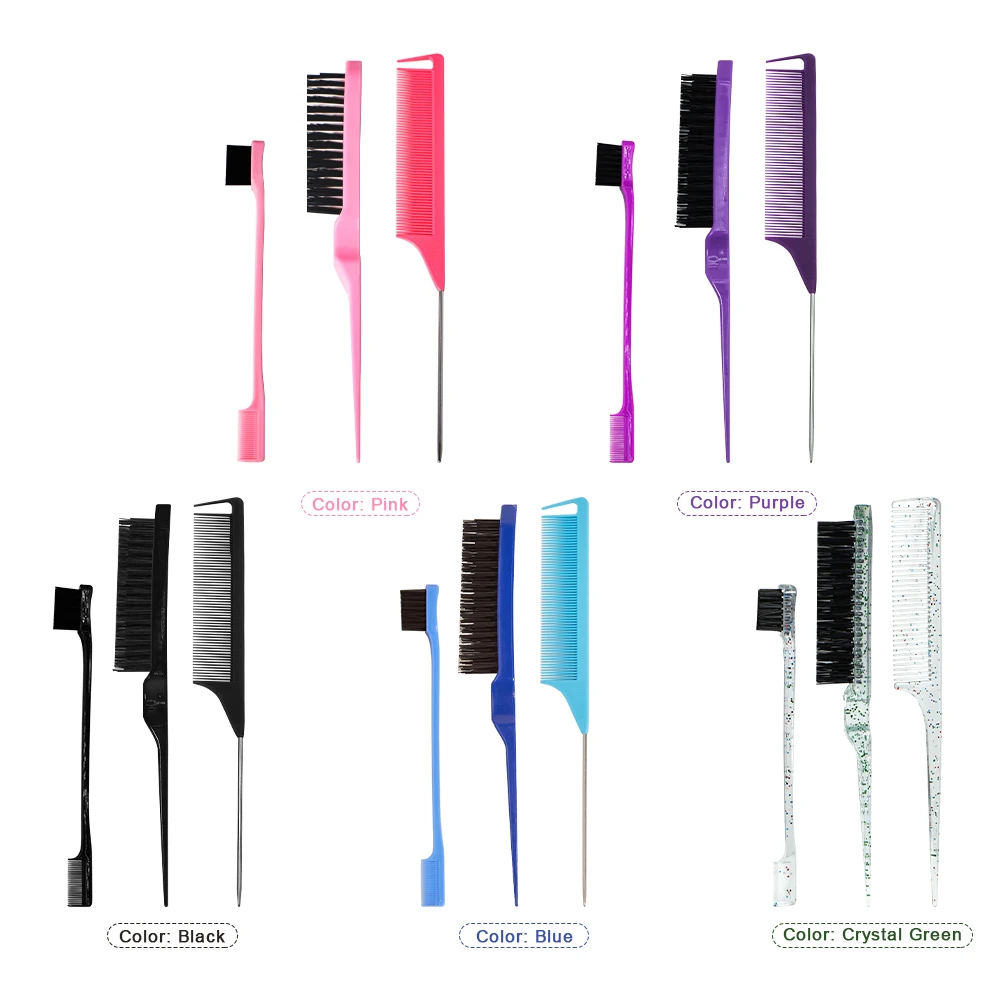 Barber Shop 5 Color Hair Brush Set Double Sided Edge Brush Rat Tail Comb Set Salon Professional Barber Styling Tools