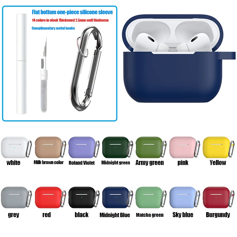 Funda protectora para auriculares AirPods Pro2, con mosquetón, funda de silicona con Kit de limpieza, funda protectora inalámbrica