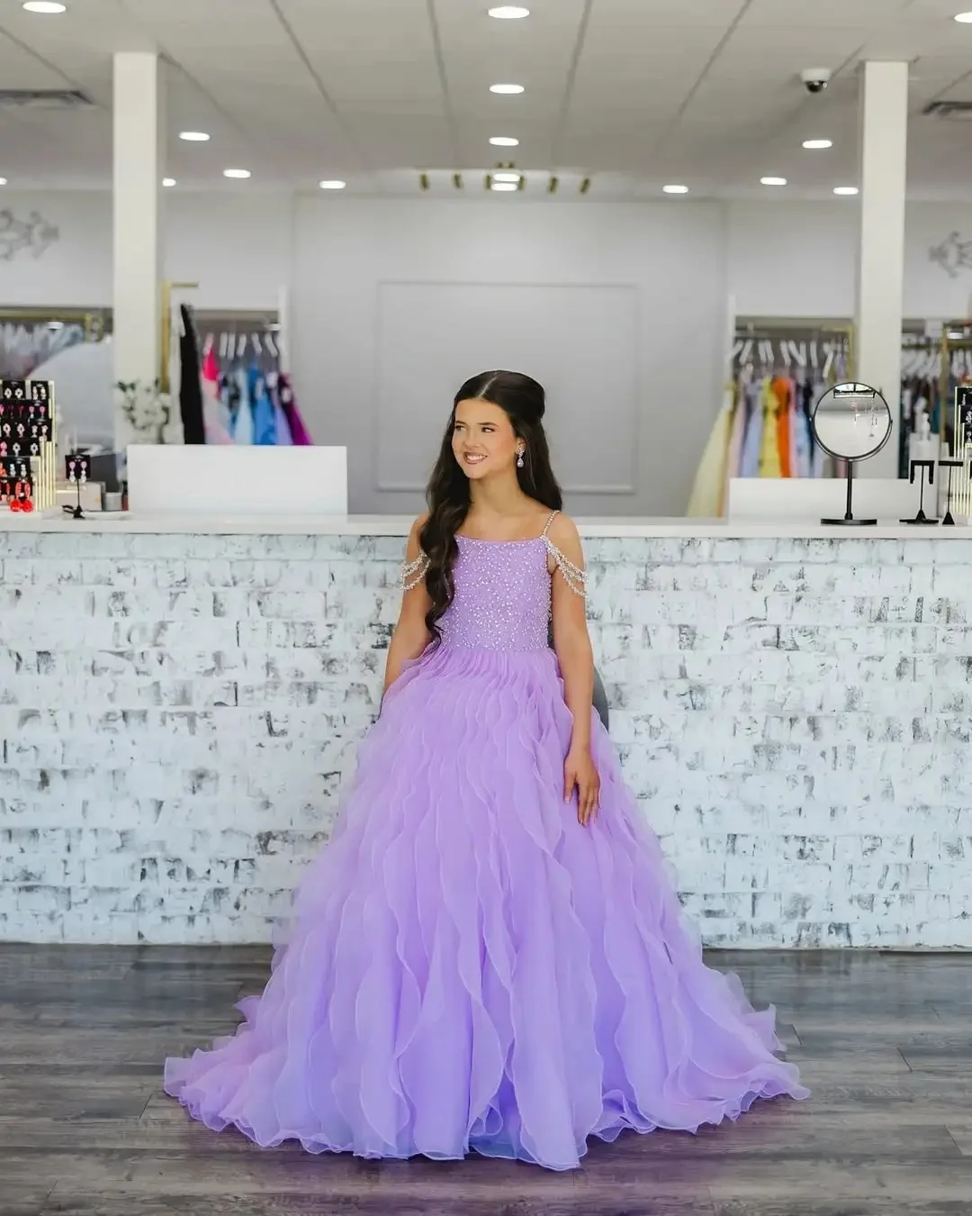Custom light luxury dress women wedding guest gown girls wedding gown birthday party pageant beaded ruffle tulle trailing gown
