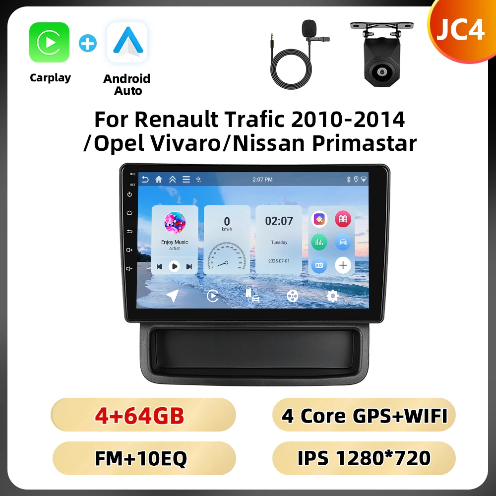 Podofo 10.1 ''8 Core Car Audio For Renault Trafic 2010-2014/Opel Vivaro/Nissan Primastar Carplay Android Auto Qualcomm DSP RDS