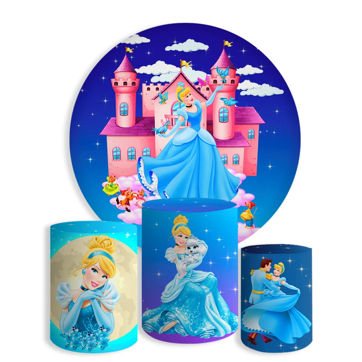 

Castle Princess Cinderella Round Backdrop for Girls Baby Shower Birthday Party Decor Dessert Table Banner Cartoon Plinth Covers