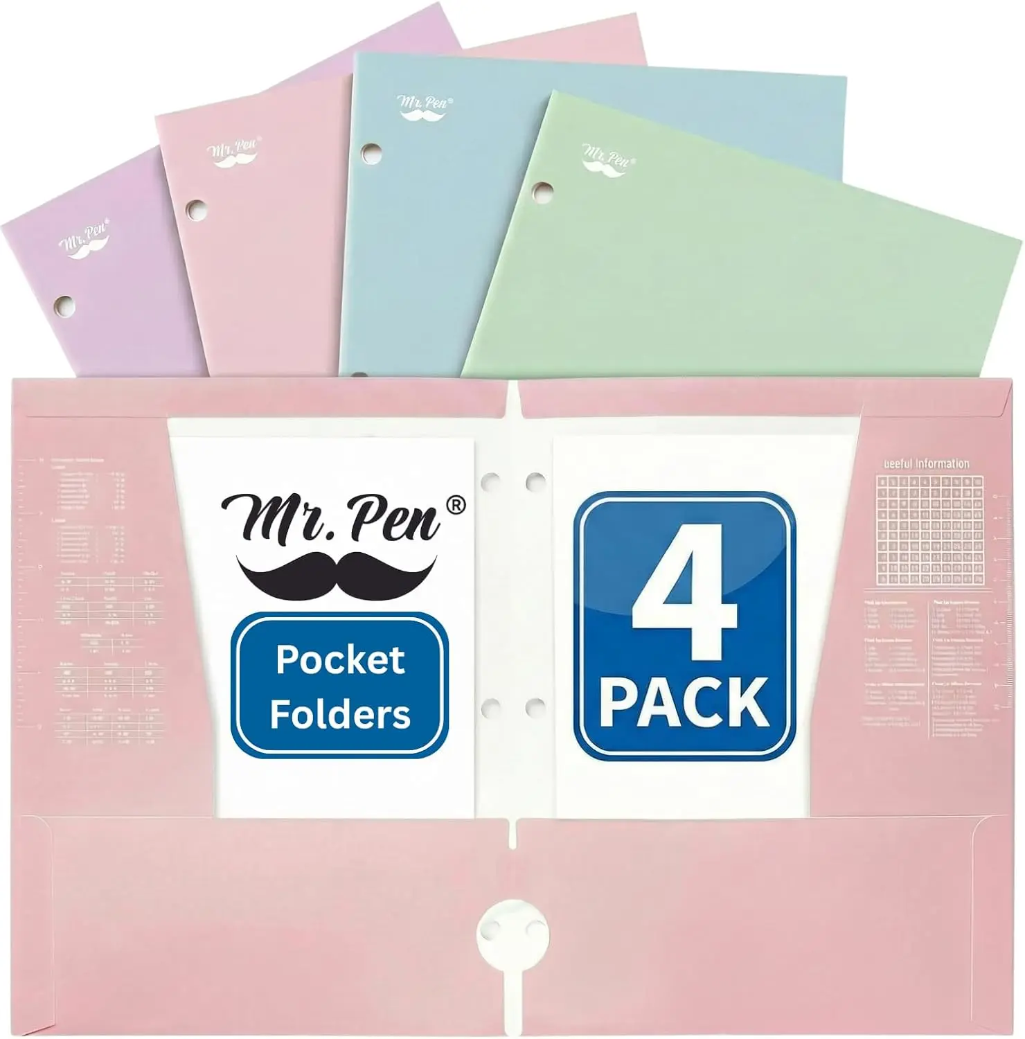 

Папки-файлы пастельных цветов с 4 карманами, 4 штуки в упаковке, с 3 отверстиями для перфорации, для школы и офиса