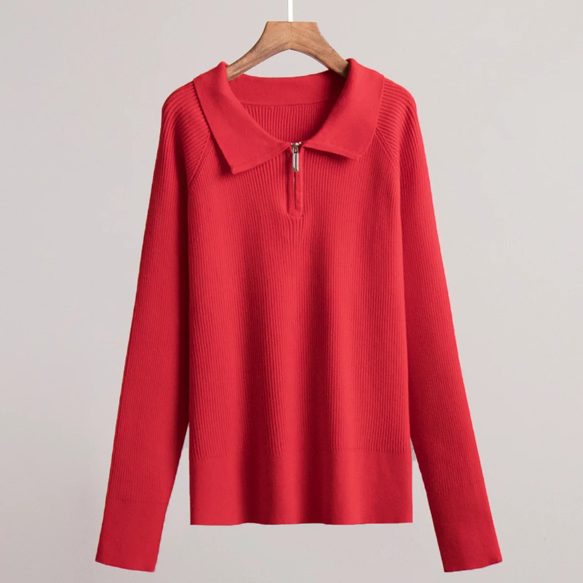 New trend for autumn and winter 2025: versatile, simple and casual polo collar, lapel, pullover, knitted sweater for women