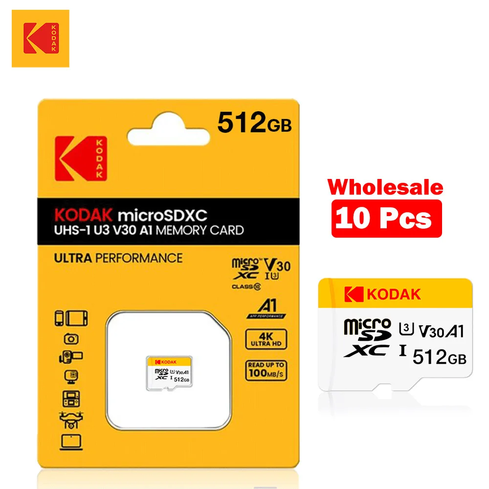 

10 шт. Kodak Micro SD-карты UHS-1 U3 V30 A1 TF-карта памяти оптом 32 ГБ 64 ГБ 128 ГБ 256 ГБ Карта памяти Microsd