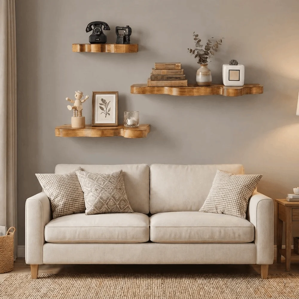 Wooden Cloud Shaped Wall Display Shelves Wall Mounted Decorative Multi-Layer Floating Shelf Rustic