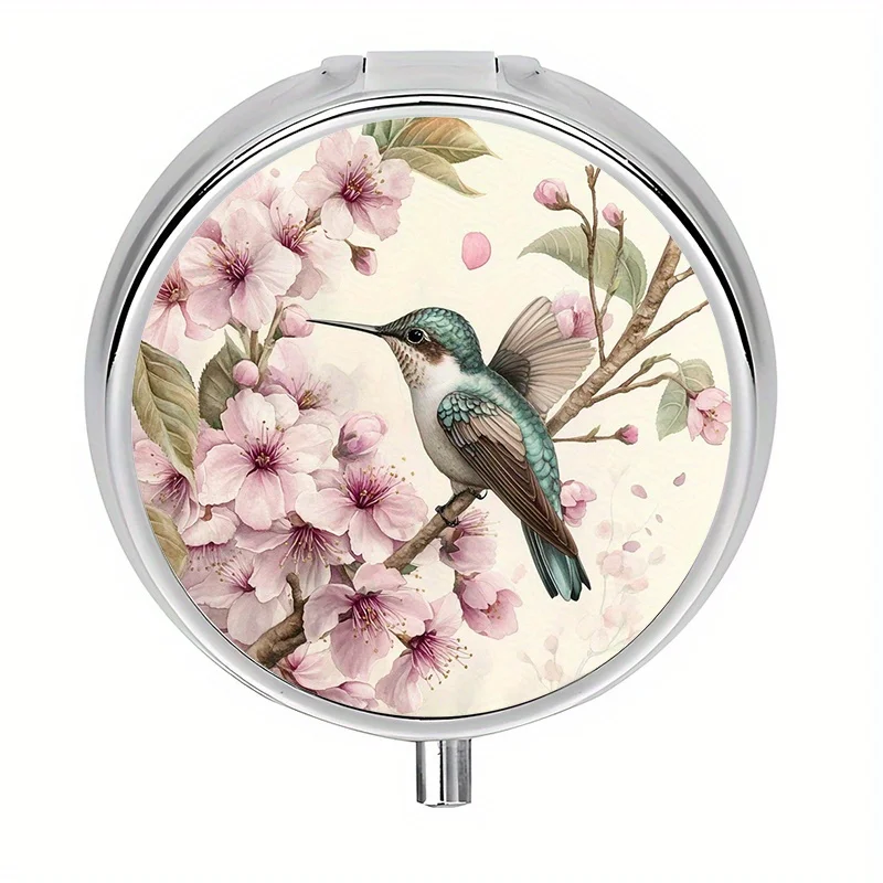 1-piece 3-compartment hummingbird and cherry blossom themed storage box, decorative vitamin storage bag, can be placed in a bag