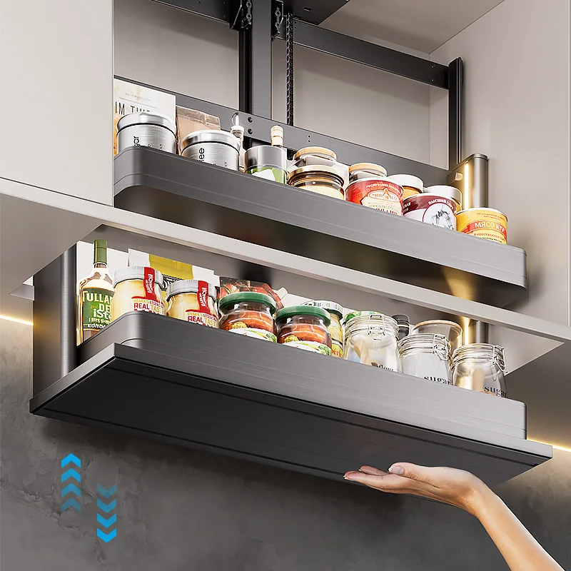 Voice-activated press vertical drop Electric kitchen cabinet Intelligent lift basket machine Hanging cabinet Seasoning rack