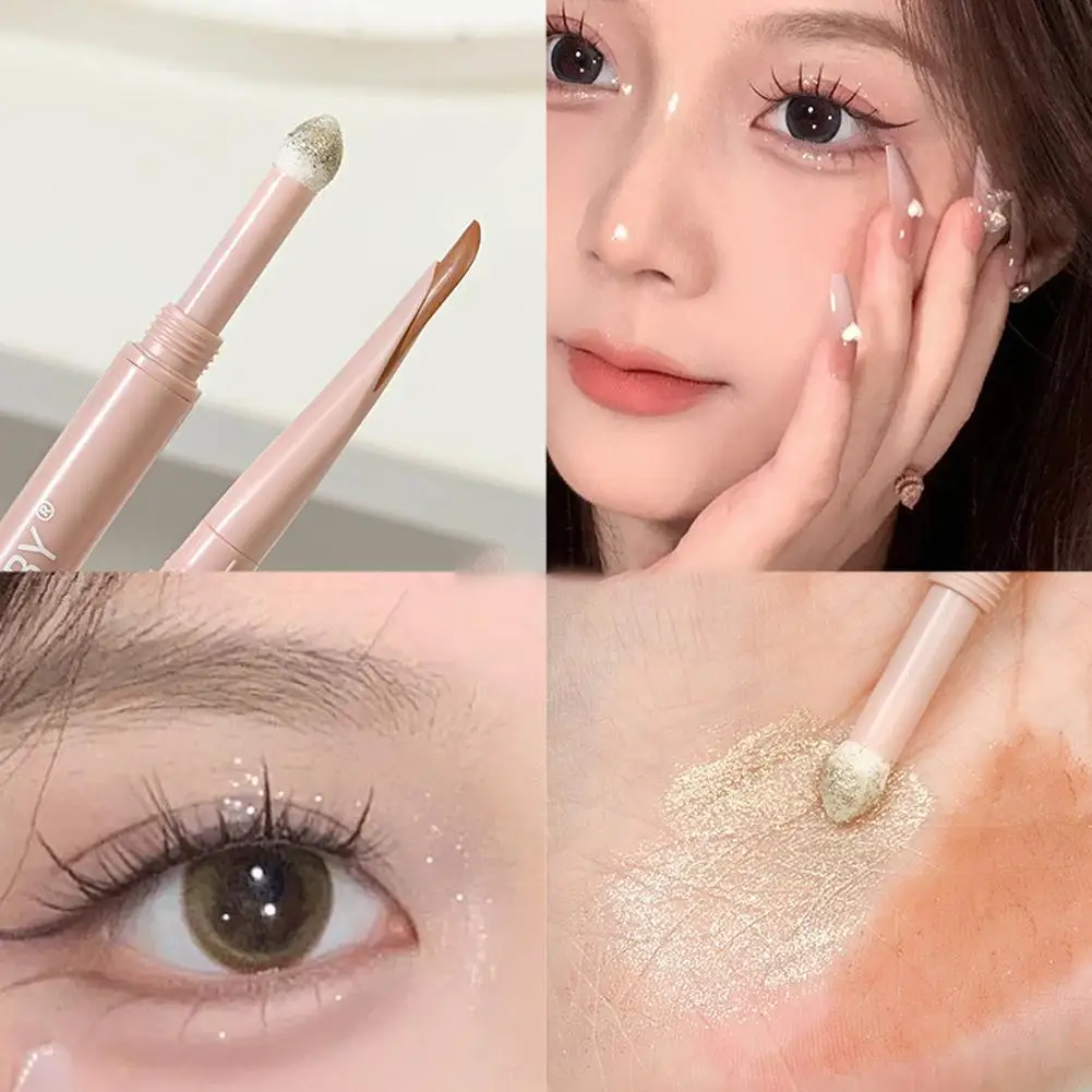 両端が使える蚕糸アイライナーペンシル ヌードピンク ダイヤモンドグリッター マットハイライターペン アイブライトナー メイクアップコスメ