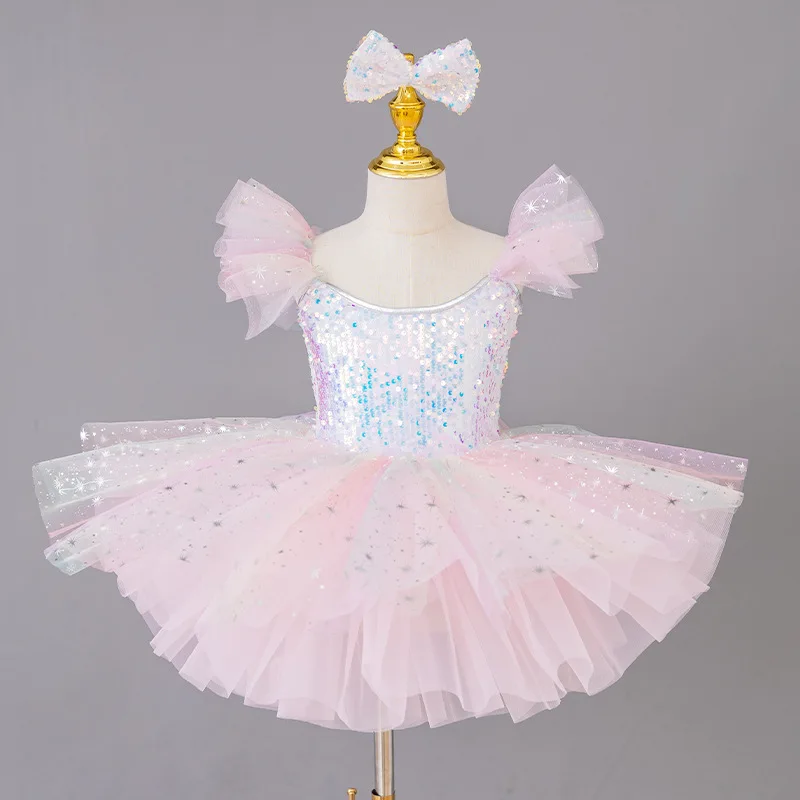 Vestito Tutu di balletto per ragazze vestito da spettacolo teatrale per bambini lucido Costume Cosplay di Ballerina di Halloween regalo di compleanno per feste di fantasia