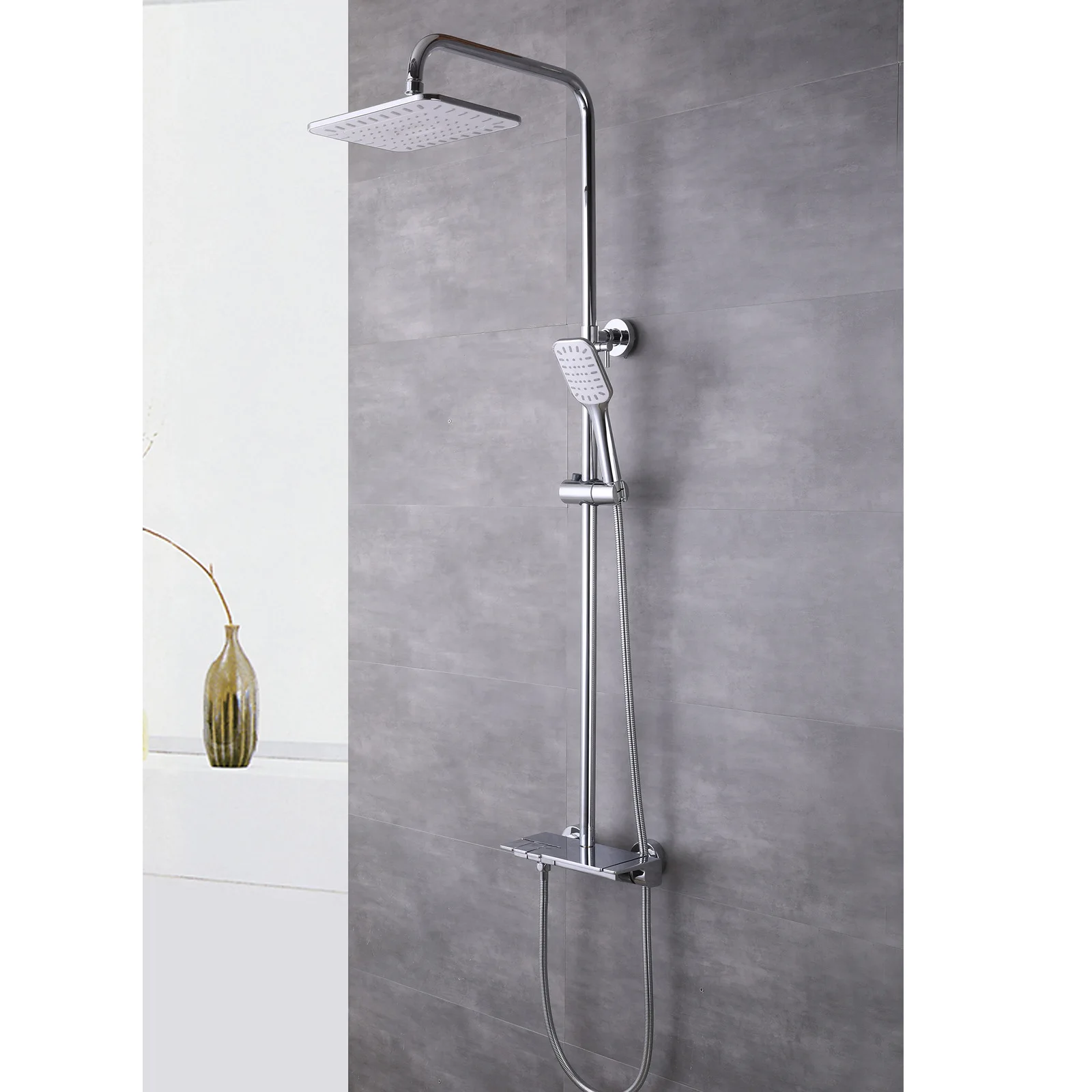 Household Piano Three-speed Large Shower Bathroom Surface Shower Chrome-plated, Wall Shower Set