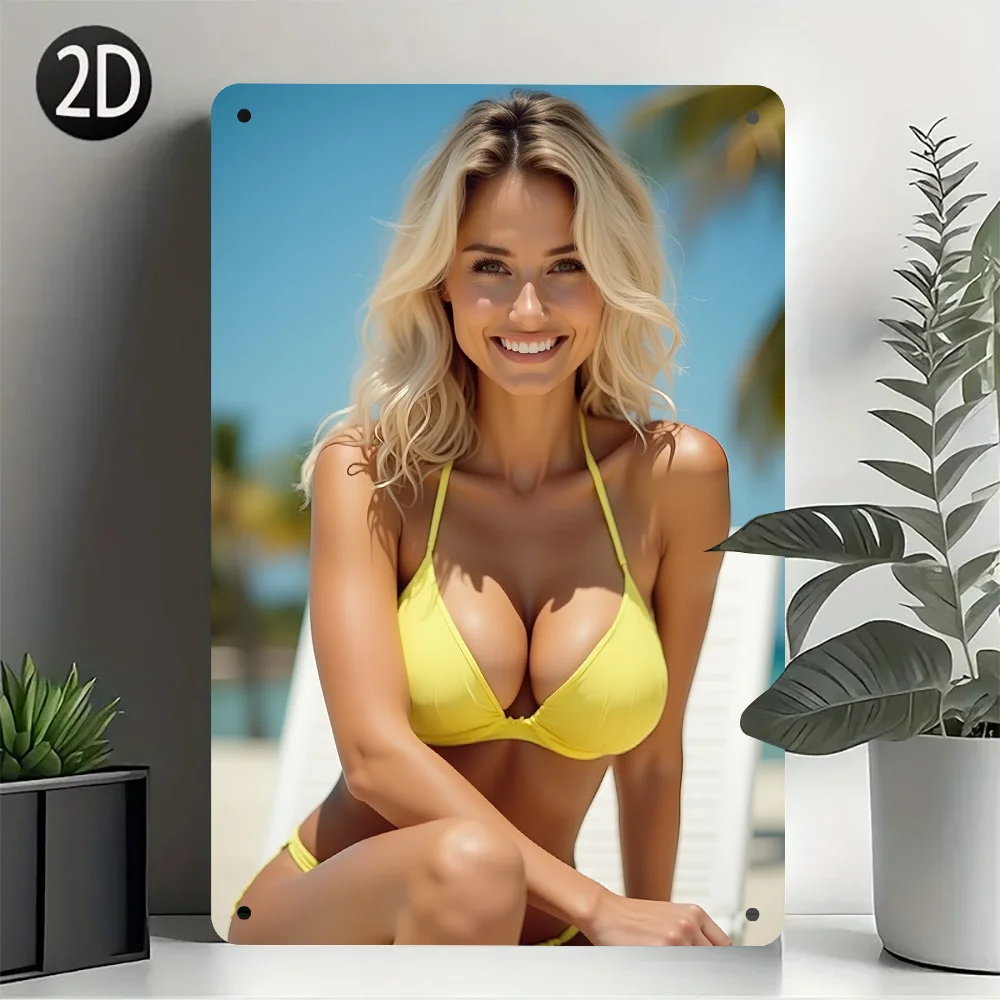 Vintage Beach Bikini Girl Metal Wall Sign Durable Iron Art Decor for Bar Man Cave Cafe Bathroom