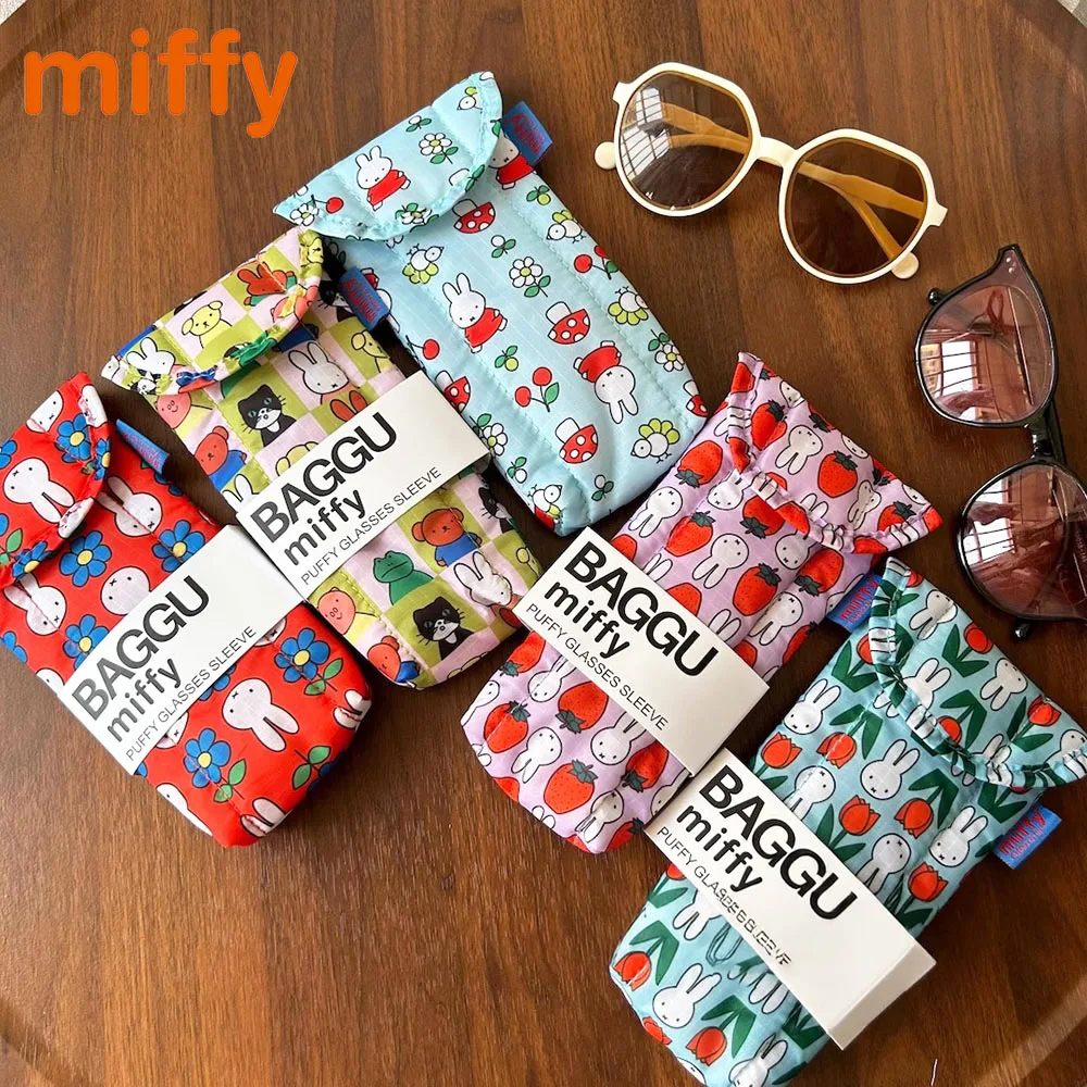 Kawaii Miffy Cute Umbrella Cartoon Rabbit Printing Cotton Clip Thickening Portable Glasses Bag Girl Gift