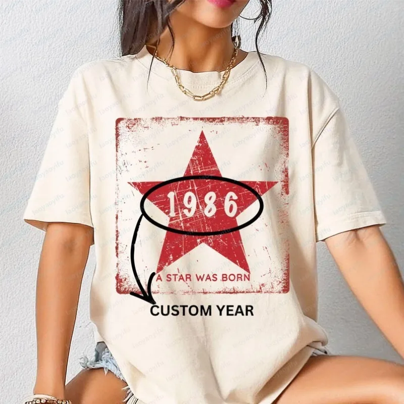 1986 Star Was Born Personalized T-Shirt Custom Year Birthday Shirt 40th Birthday Vintage Inspired Tee for Bday Party Y2k Clothes