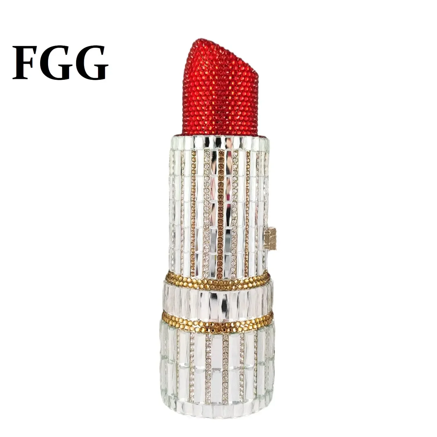 Boutique De FGG (in stock) Women Mini Lipstick Clutch Handbags Crystal Evening Bags Wedding Party Rhinestone Handbag Purse