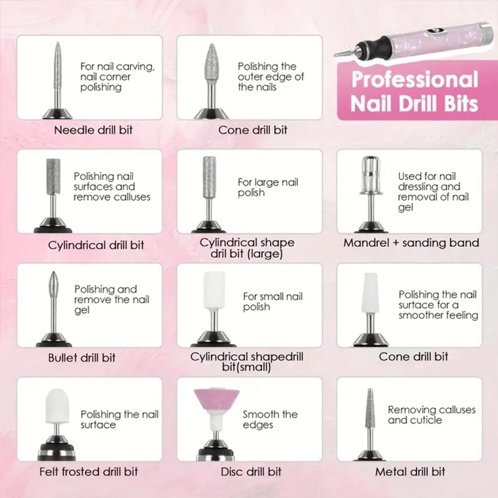 YIKOOLIN 電動ネイルドリル 20000RPM プロフェッショナル爪やすりマシン アクリルジェルネイルマニキュアペディキュアツールマニキュアセット用