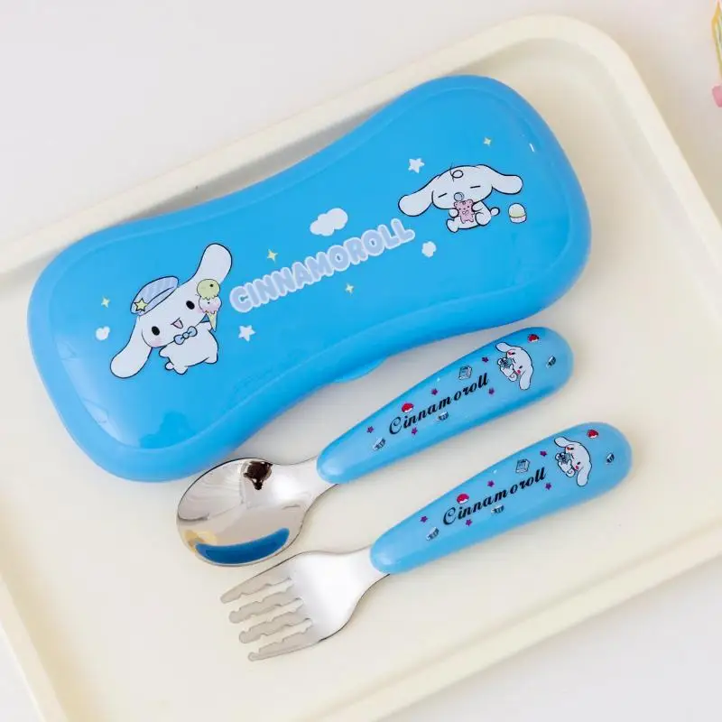 Sanrio Children's Stainless Steel Tableware Set Kawaii 2-Piece Fork Spoon Spoon Spoon Kuromi Student Tableware Toys for Kids