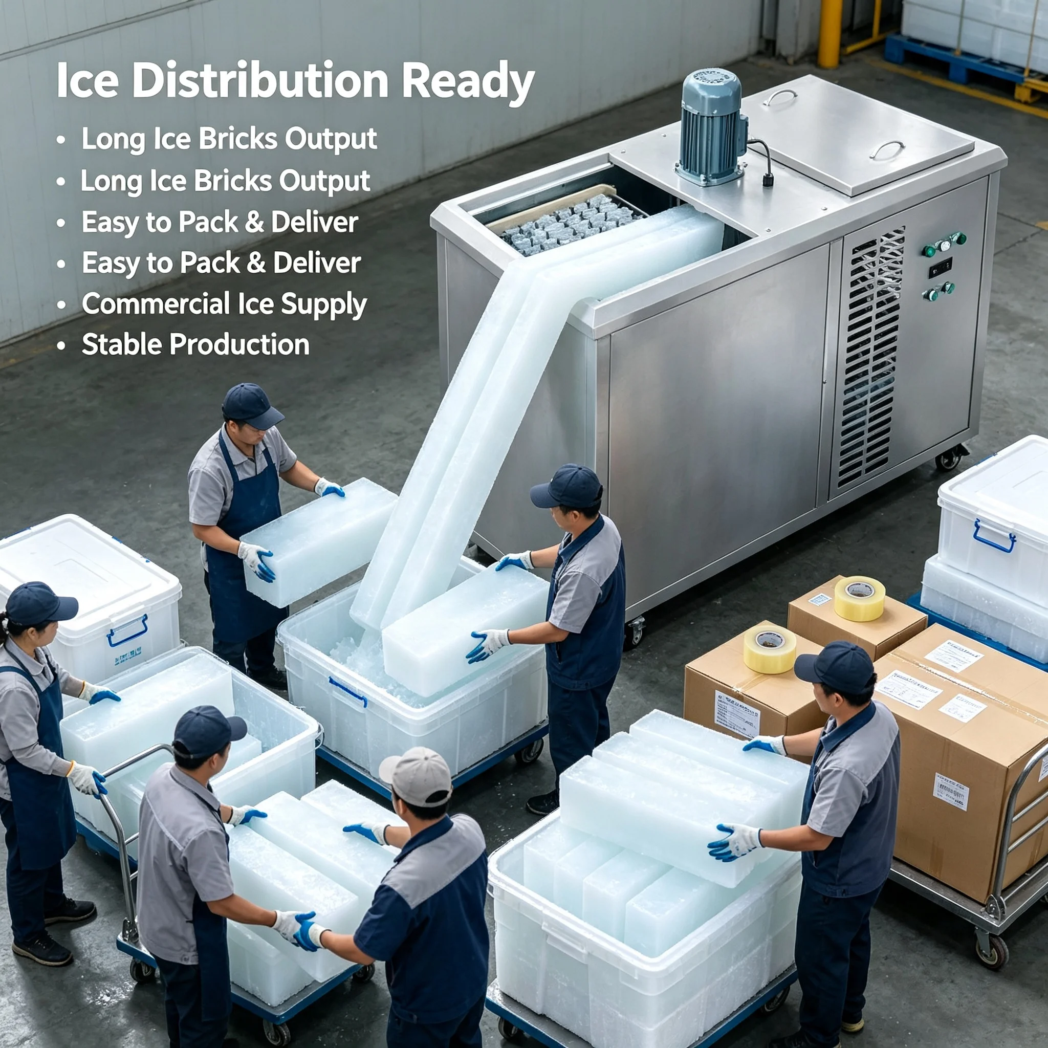 Commercial Ice Block Maker 0.3-10 Tons Per Day, Automatic Production Machine for Fish Market Cold Storage Use
