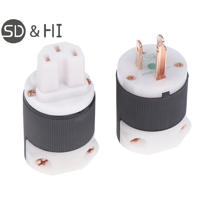 1 PCS HiFi Audio US Plug Female Socket American Standard Copper AC Power Supply Male Connector
