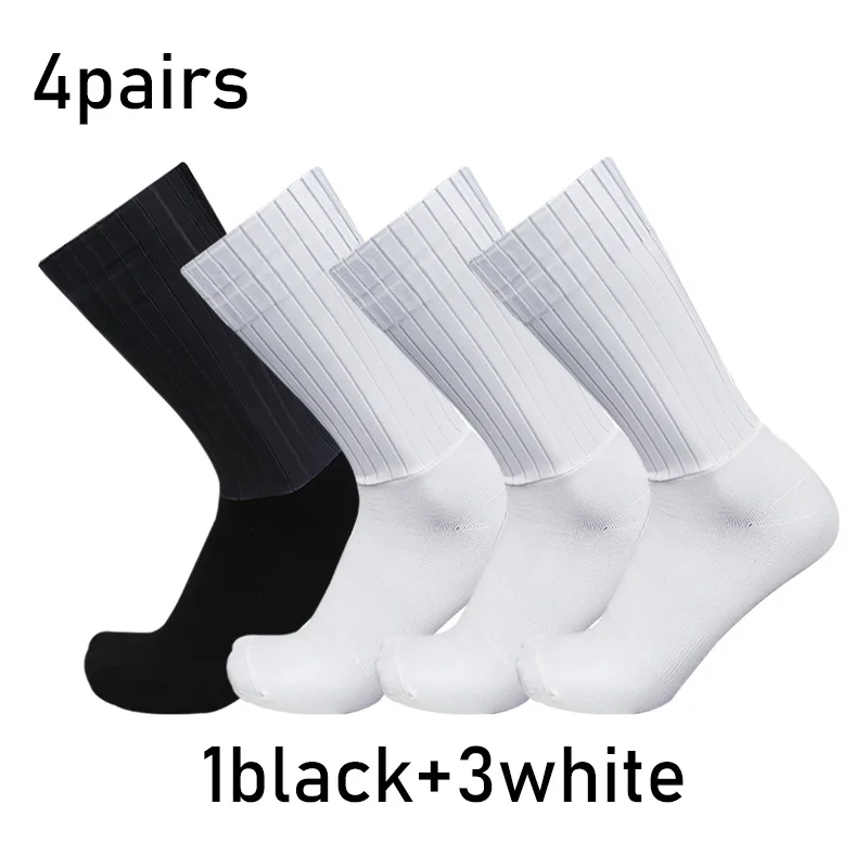 Aero Pure Color Cycling 4pairs/set Sports Socks Silicone Non-slip Pro Racing Bicycle Socks Summer Cool Calcetines Ciclismo