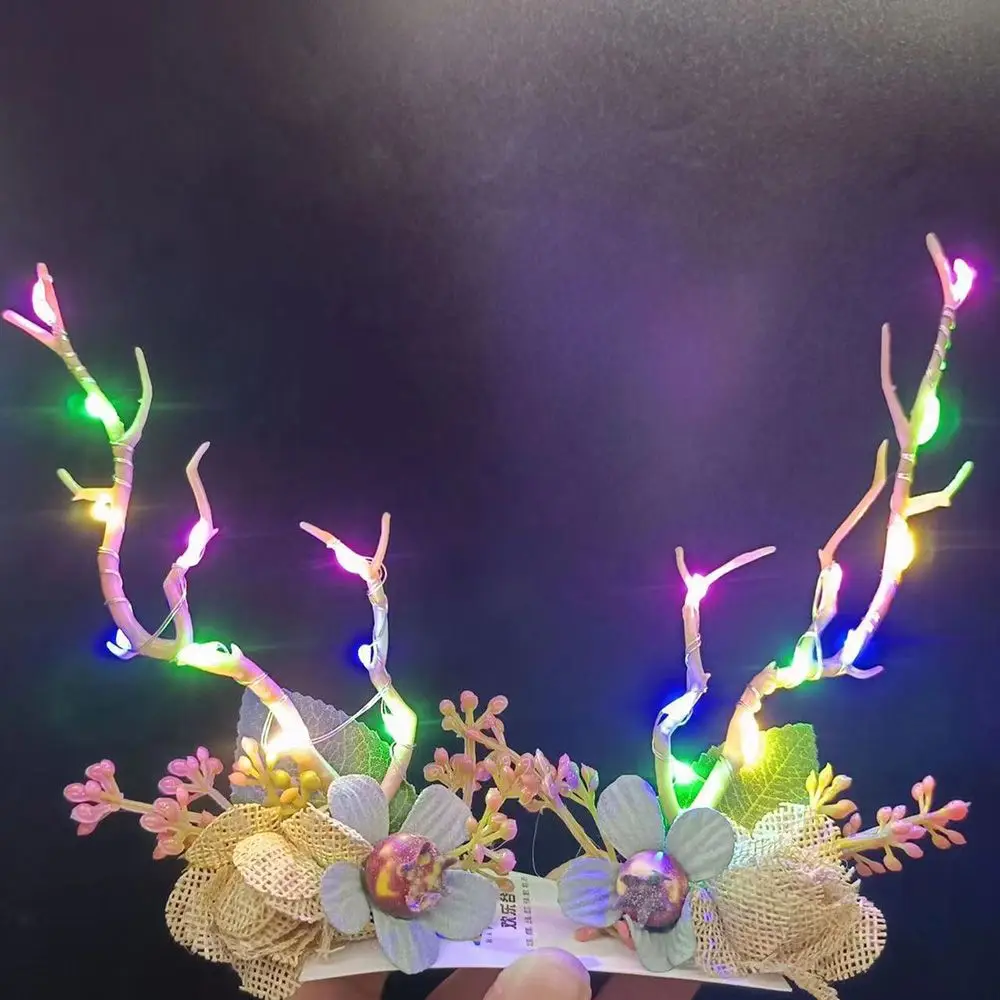 Cherry Pinecone Make Up Tree With Led Light Women Hair Clip Korean Style Hair Clip Christmas Antlers Hairpin Hair Accessories
