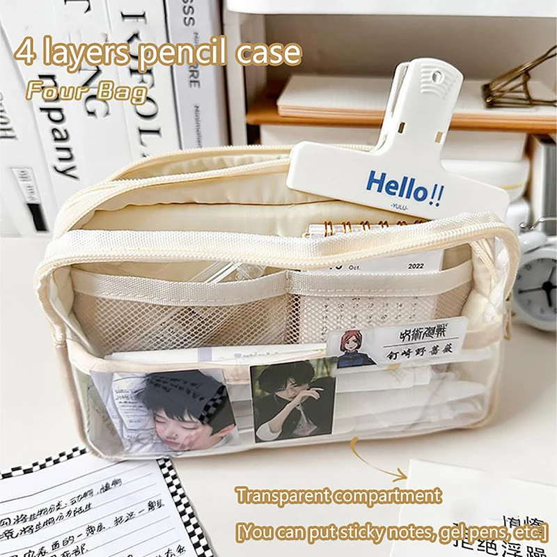 Bolsa de lápices transparente de gran capacidad, estuche para bolígrafos, caja de soporte de papelería, bolsa de lápices con cremallera para estudiantes, suministros escolares