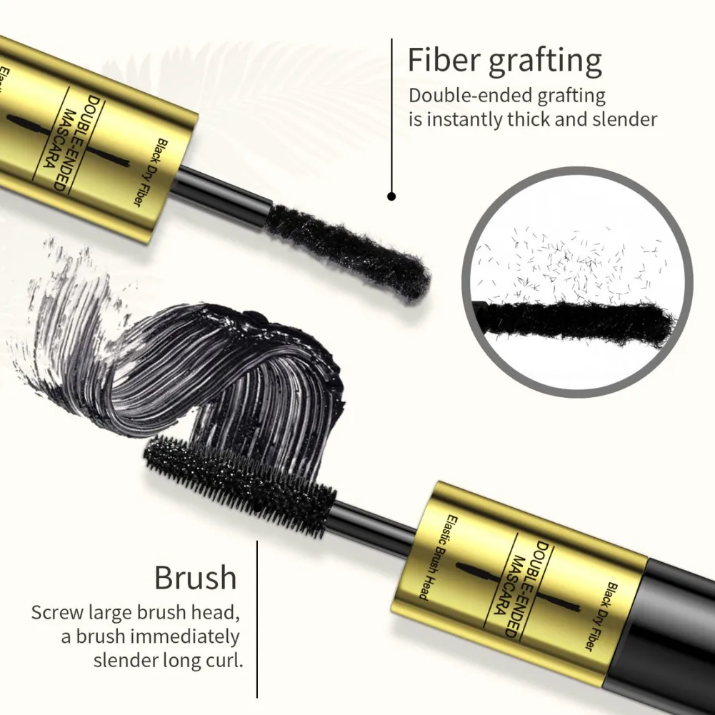 เครื่องสำอางมาสคาร่าสีดำสองหัวแต่งหน้าให้วอลลุ่มดวงตากันน้ำกันรอยเปื้อนความยาวดัดขนตา4D เส้นใยหนา