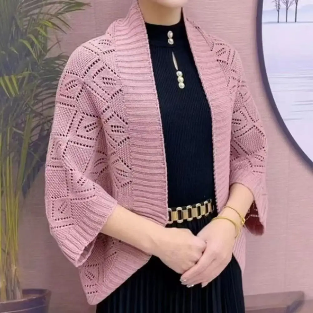 

Модная простая вязаная шаль, теплая накидка с открытой строчкой, повседневное женское пальто с длинными рукавами