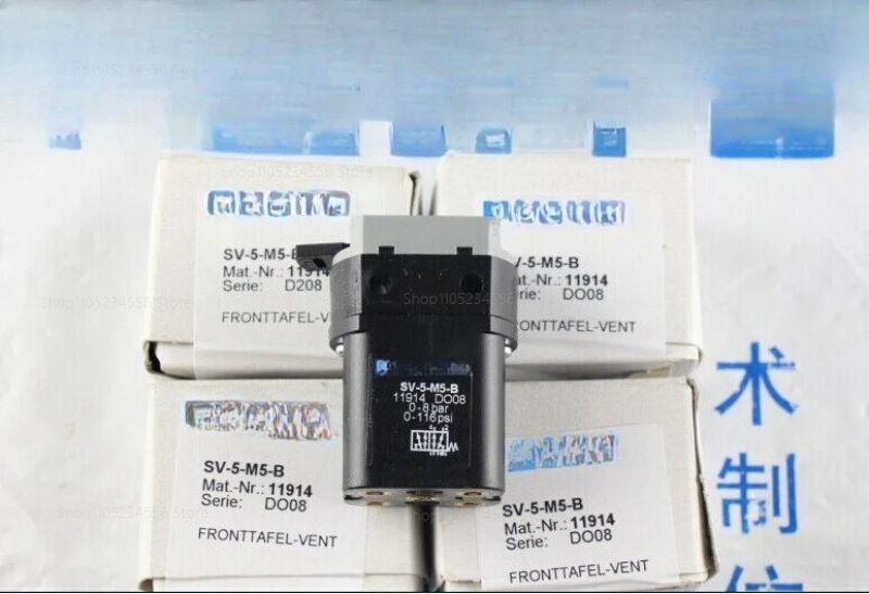 

Моностабильный ручной воздушный клапан 5/2 с резьбой M5 для панельного монтажа, поппетного типа, 0-8 бар, 95 л/мин