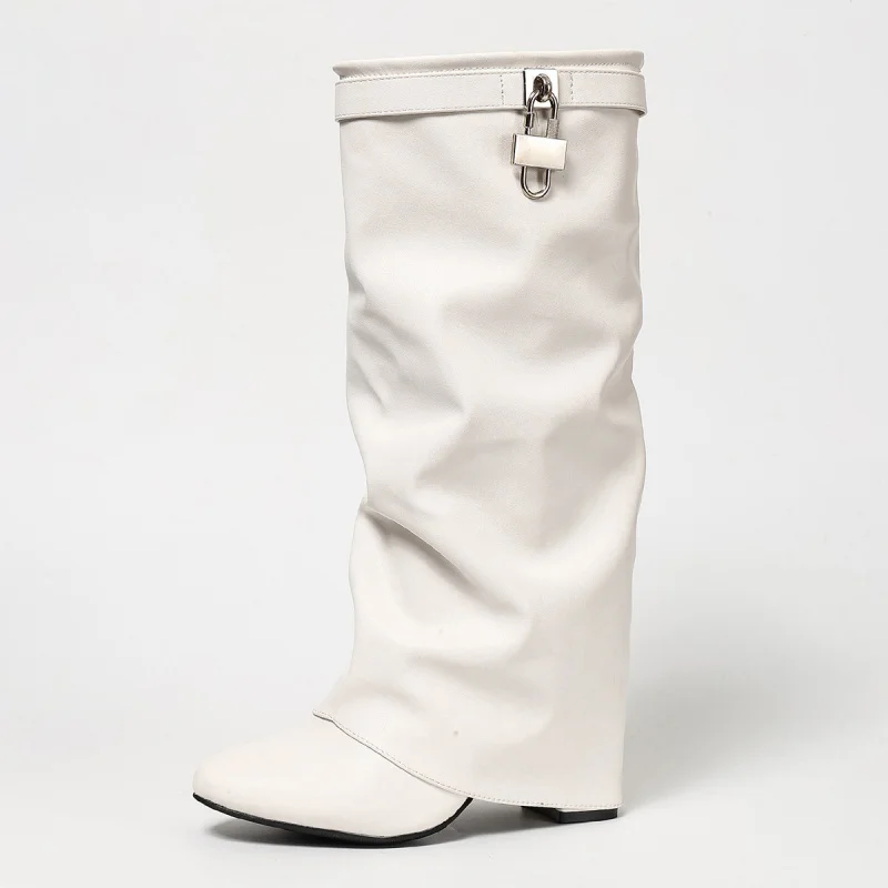 Women's High Boots Pointed Toe Elegant Women'S Shoes 2026 New Trend White Boots For Woman Platform Shoes Ladies Big Size Booties