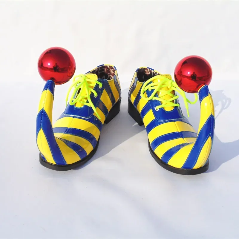 Customized Stripe Clown shoes For Adults Sharp Point Cute Circus Club Performance WIth Ball Halloween Funny Joker Cosplay