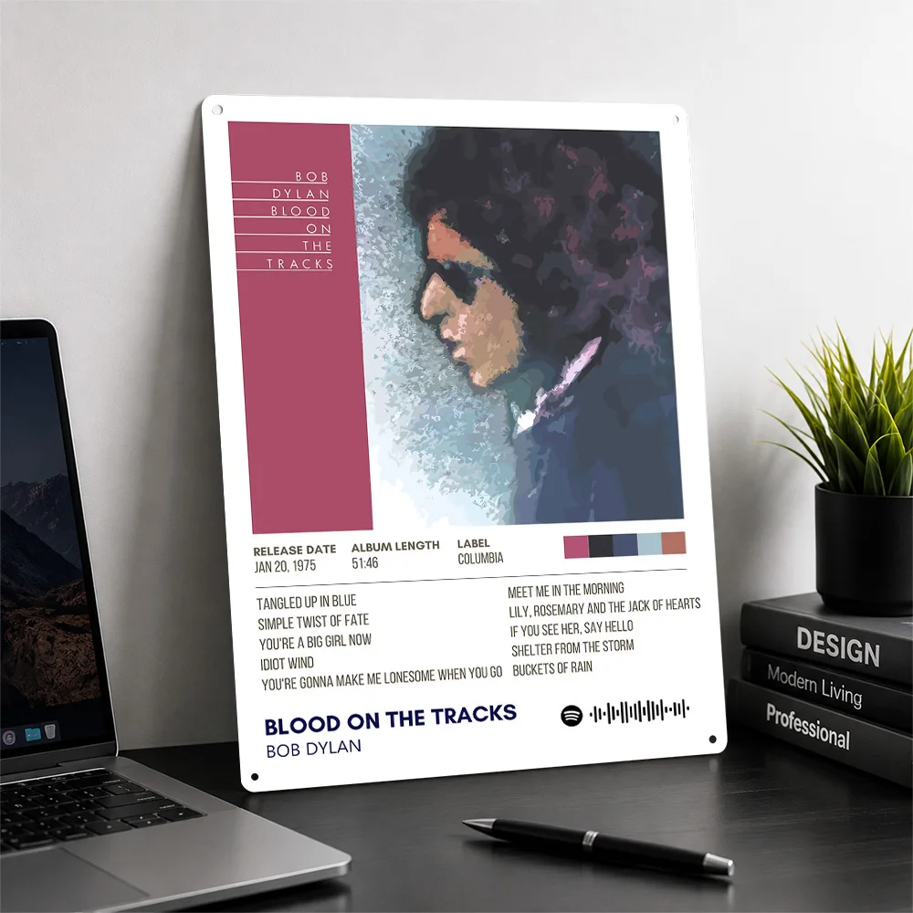 Bob Dylan Blood on the Tracks Personalized 3D Textured Metal Poster Wall Art Tinplate Sign for Bar Accessories Room Decor Home