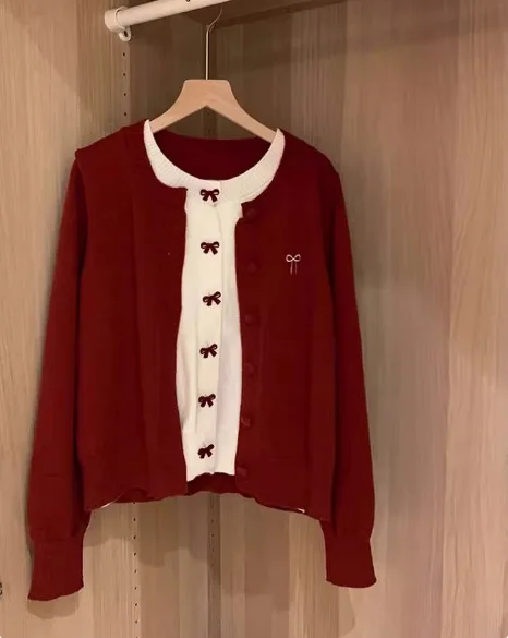 

Women's Spring Autumn New Style Beautiful Top Casual Comfortable Elegant Purple Butterfly Knot Knitted Open Cardigan Sweater