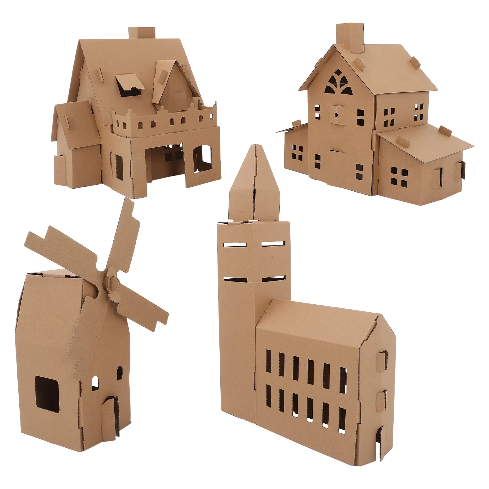 4 Sets Mini Kit For Kids Diy Cottage Blank Paintable Design Preschool Activity Craft Building Set Cardboard Craft Kit Kids Play