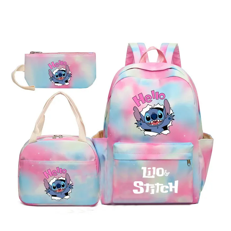 3pcs Set Disney Stitch School Bag Gradient Backpack Lunch Bags Pencil Case Kawaii Cartoon Anime Boys Girls Back To Schools Gifts