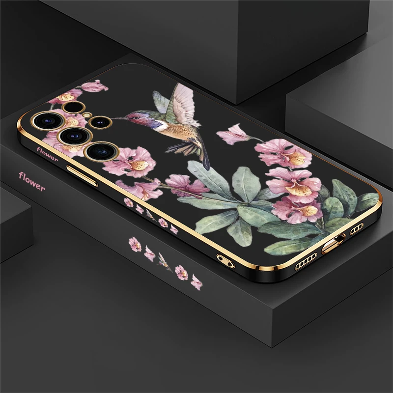 Handyhülle für Samsung Galaxy S24 S21 FE S25 Ultra S25 Plus 5G S23 FE S24 S22 Plus Flower Bird Plating Schutzhülle