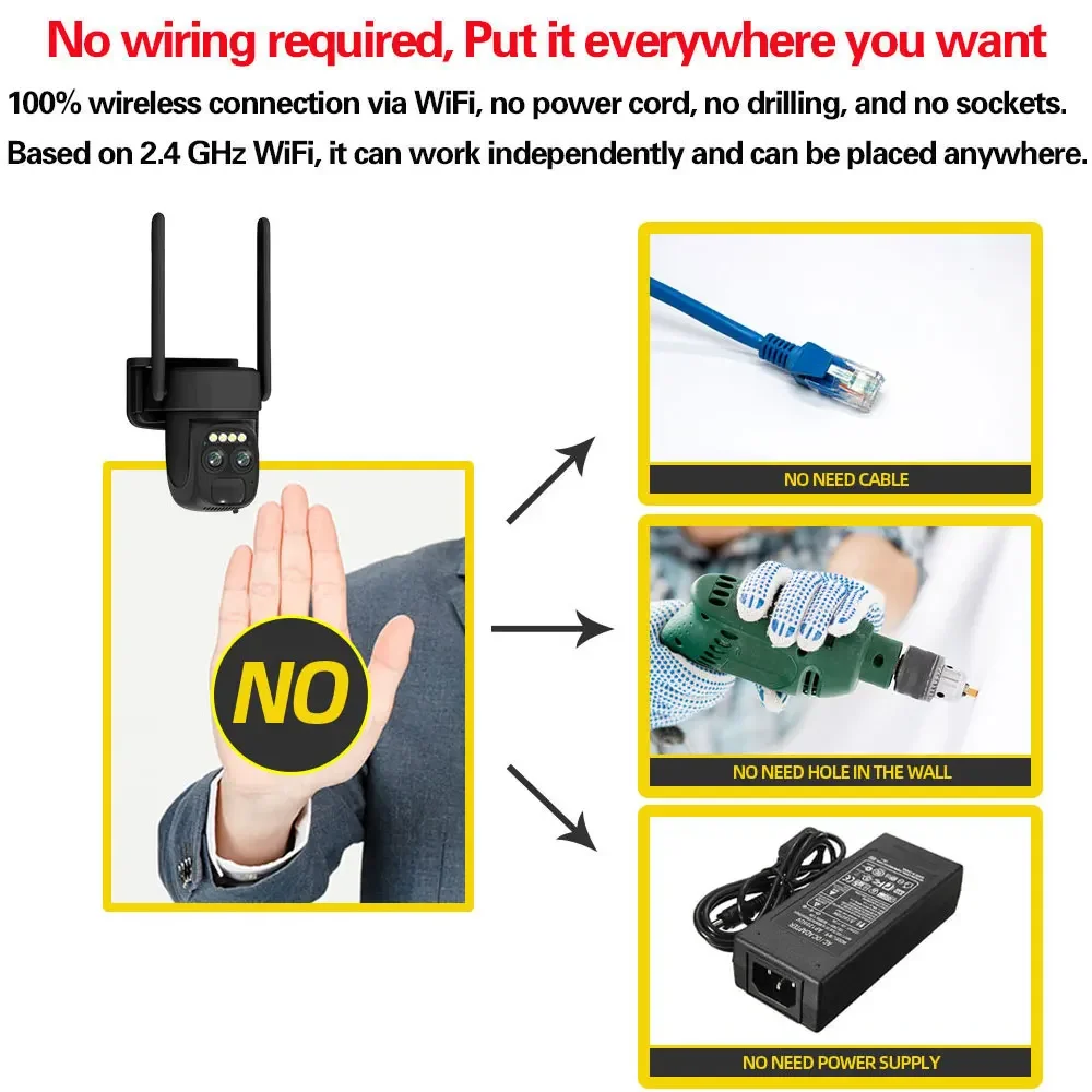 Outdoor 4K 8MP Solar WiFi IP Security Camera featuring Dual Lens, 10X Zoom, Auto Tracking, and Battery-Powered Wireless CCTV