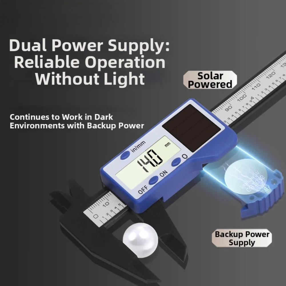 Accurate Measurement Solar Powered Digital Vernier Caliper with Engineering Plastic Frame and Custom Scale Options
