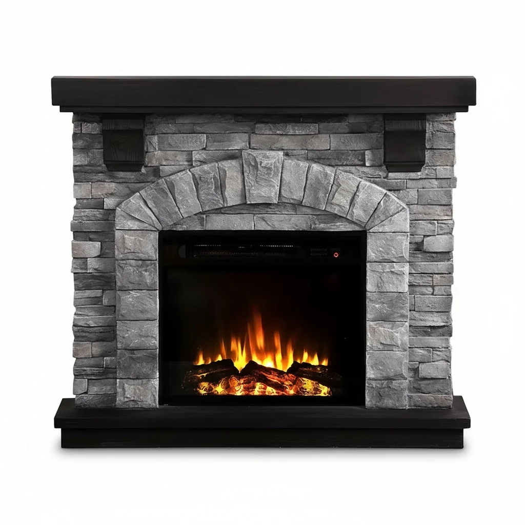 Electric Fireplace, Ceramic Polystone MGO Ventless Fireplace, Adjustable Flame, Remote Control, 115x29.5x102cm, for Hotel