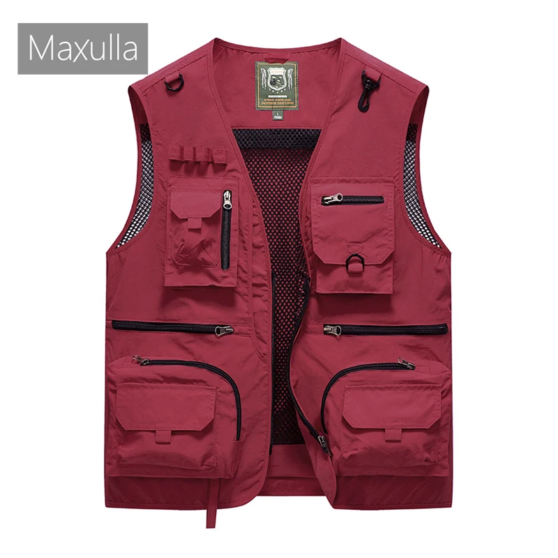 Colete de bolso múltiplo sem mangas masculino, casual, secagem rápida, jaqueta de fotografia, coletes de malha respirável, roupas masculinas, pesca, verão