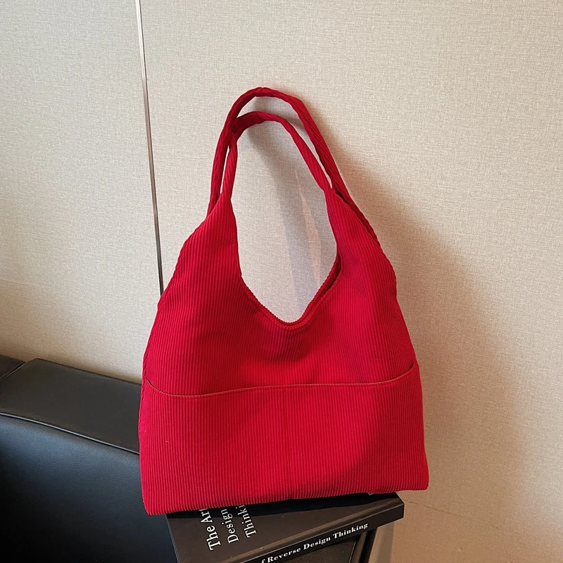 

2025 New Stylish Design Corduroy Shoulder Bags Durable Hasp Retro Large Capacity High Quality Commute Tote Bags for Women