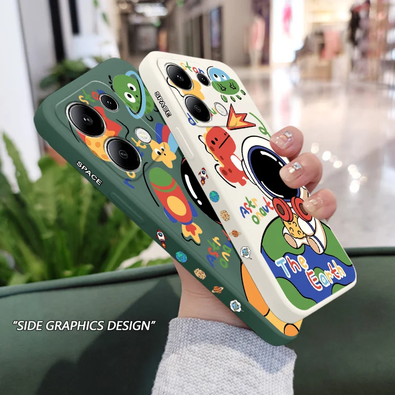 جراب هاتف رائد فضاء فضائي ، غطاء سيليكون سائل ، شاومي ريدمي نوت 13 ، 12 ، 12S ، 11 ، 11S ، 10 ، 10S ، 9 ، 9S ، برو بلس ، 4G ، 5 جم