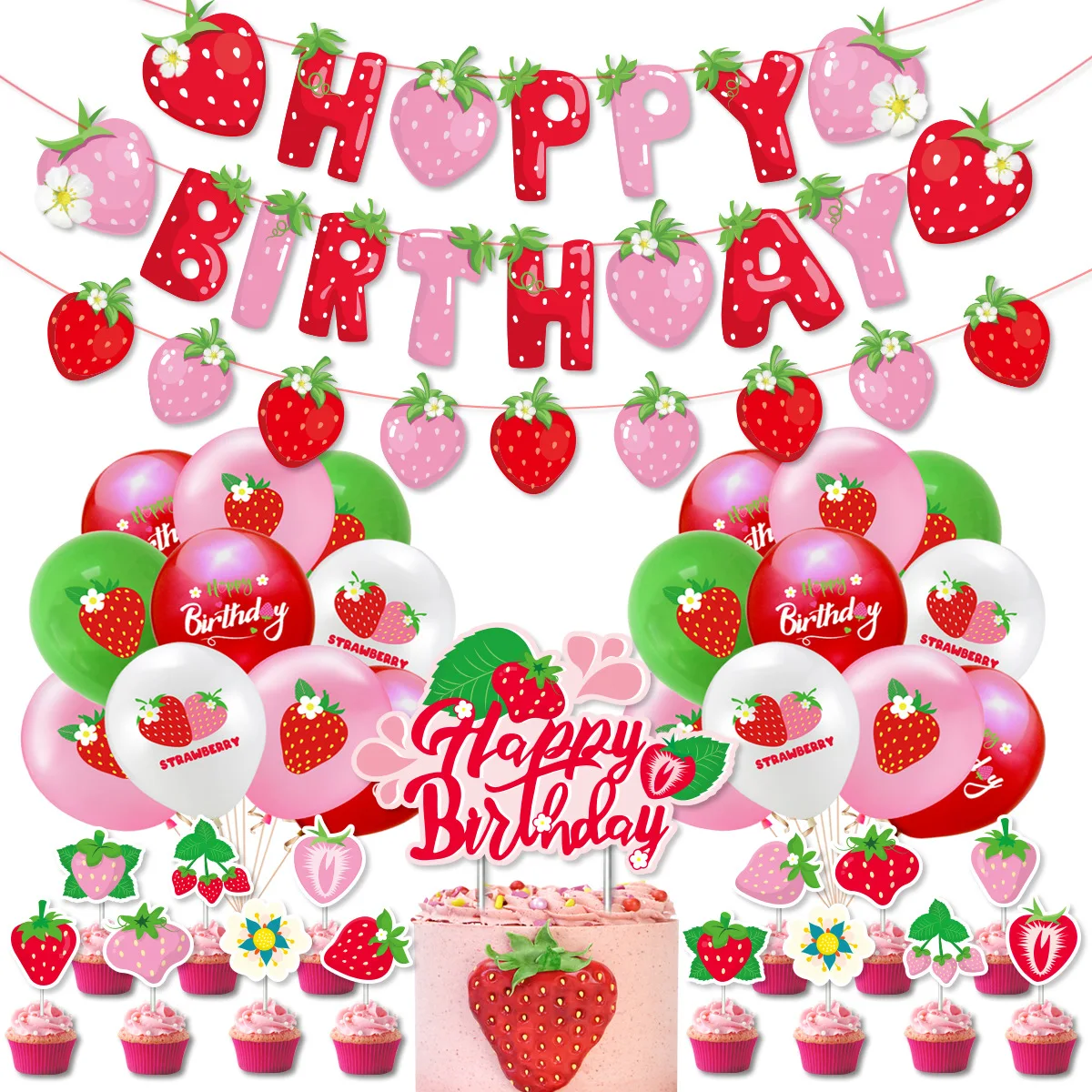 Słodkie owoce motyw truskawkowy baner z okazji urodzin Cupcake wykaszarki balon dla dzieci dziewczyna urodziny Baby Shower strona dekoracji