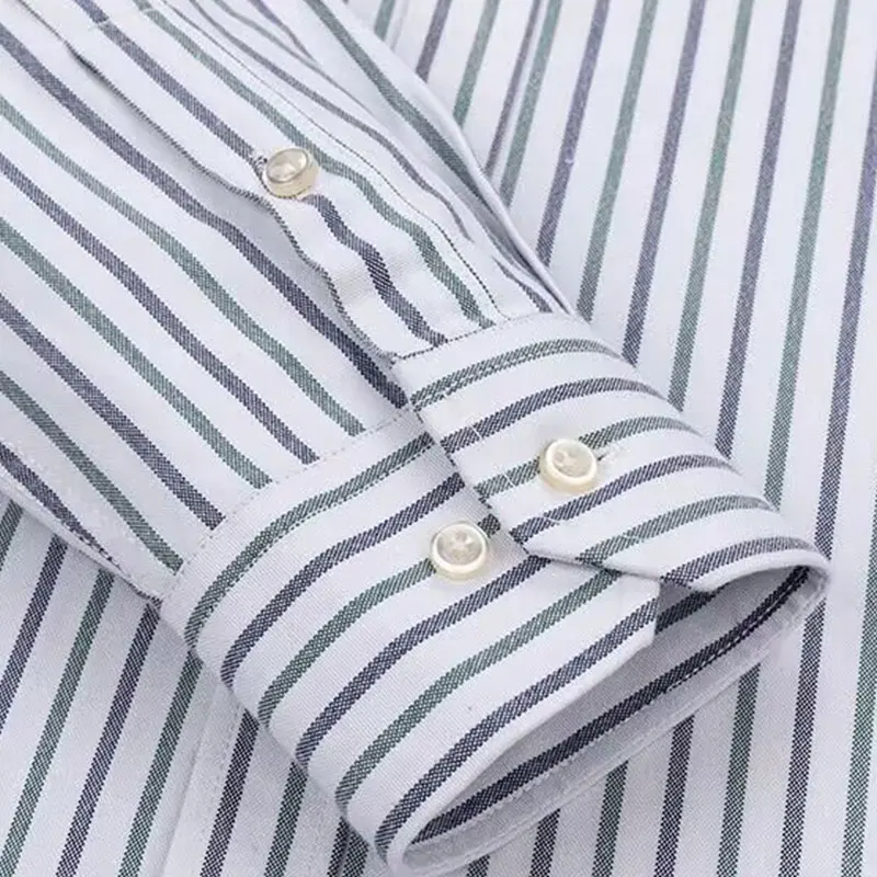 Spring And Autumn New 100% Cotton Oxford Striped long Sleeve Shirt For men Anti-wrinkle Comfort Business Fashion Casual Slim Fit