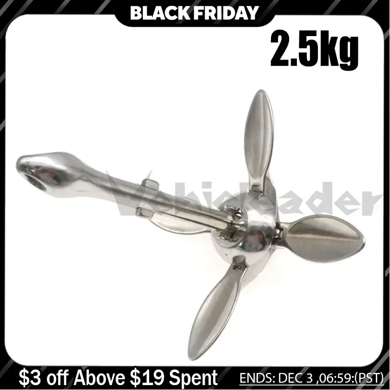 2.5Kg 316 Stainless Steel  Folding Anchor Grapnel Boat Anchor For Dinghy Raft Fishing Boat Kayak Purchase Other Sizes In Store